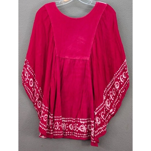 Jackpot Kaftan Womens One Size Red & White Batik Batwing Sleeve Embroidered Boho - Picture 5 of 10